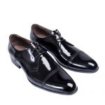 کفش مردانه تمام چرم دست دوز ورنی سرپنجه دار سه بند